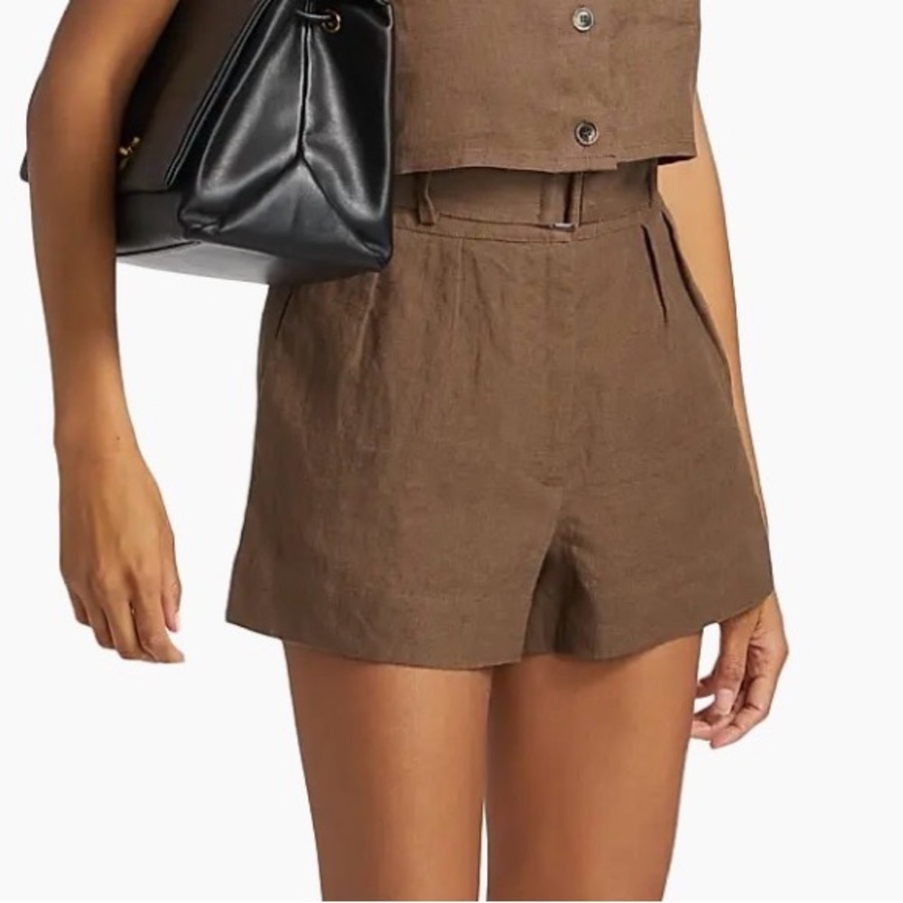 Hevron Zinna Belted Linen Shorts 0